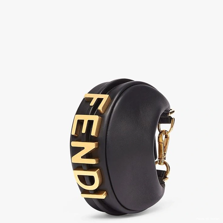 HOT Black Leather Fendigraphy Fendi Nano Bag In Calf Hobo 0729